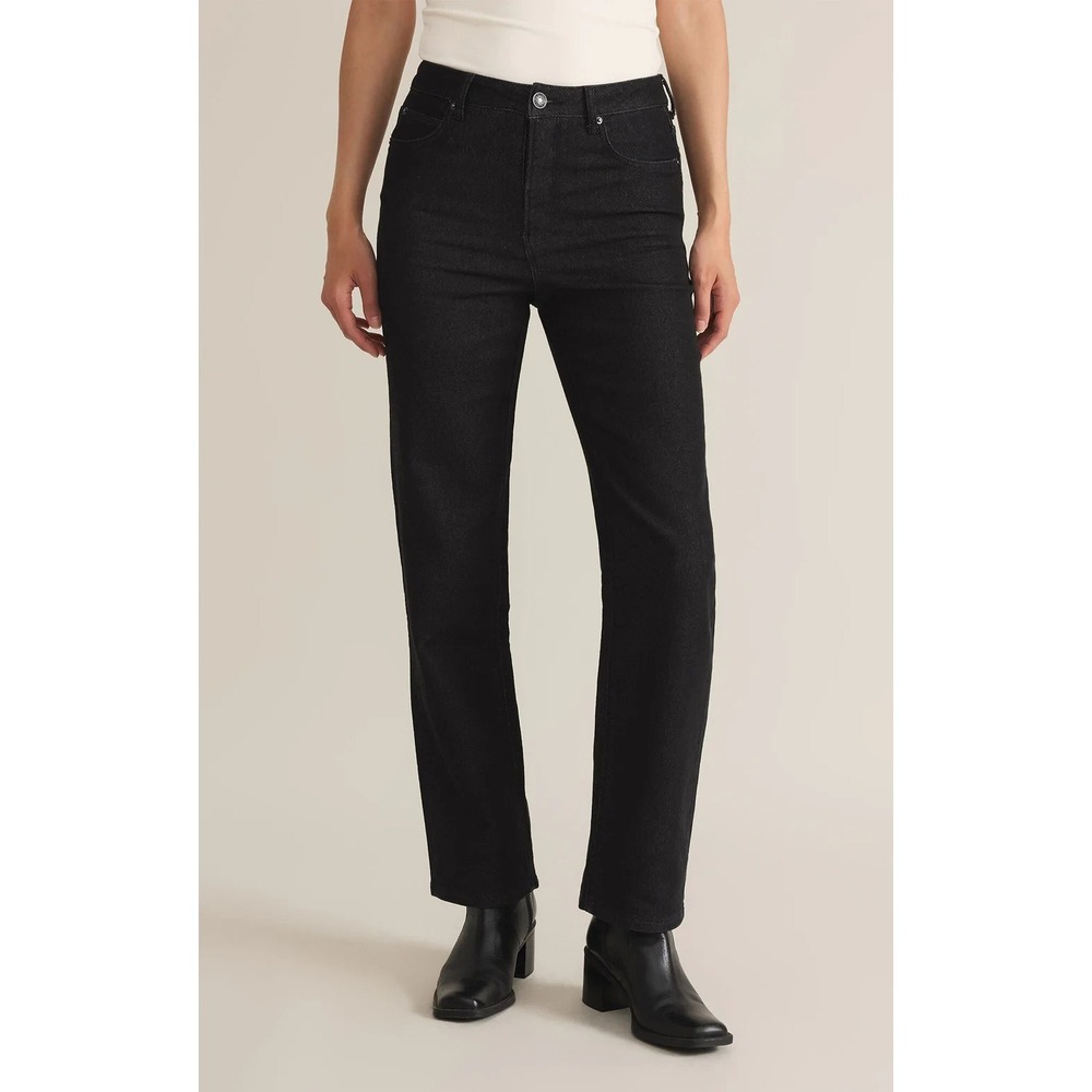 Z Supply Val Jean Women's 30 Black Sand Straight Denim Stretch High Rise NWT $99